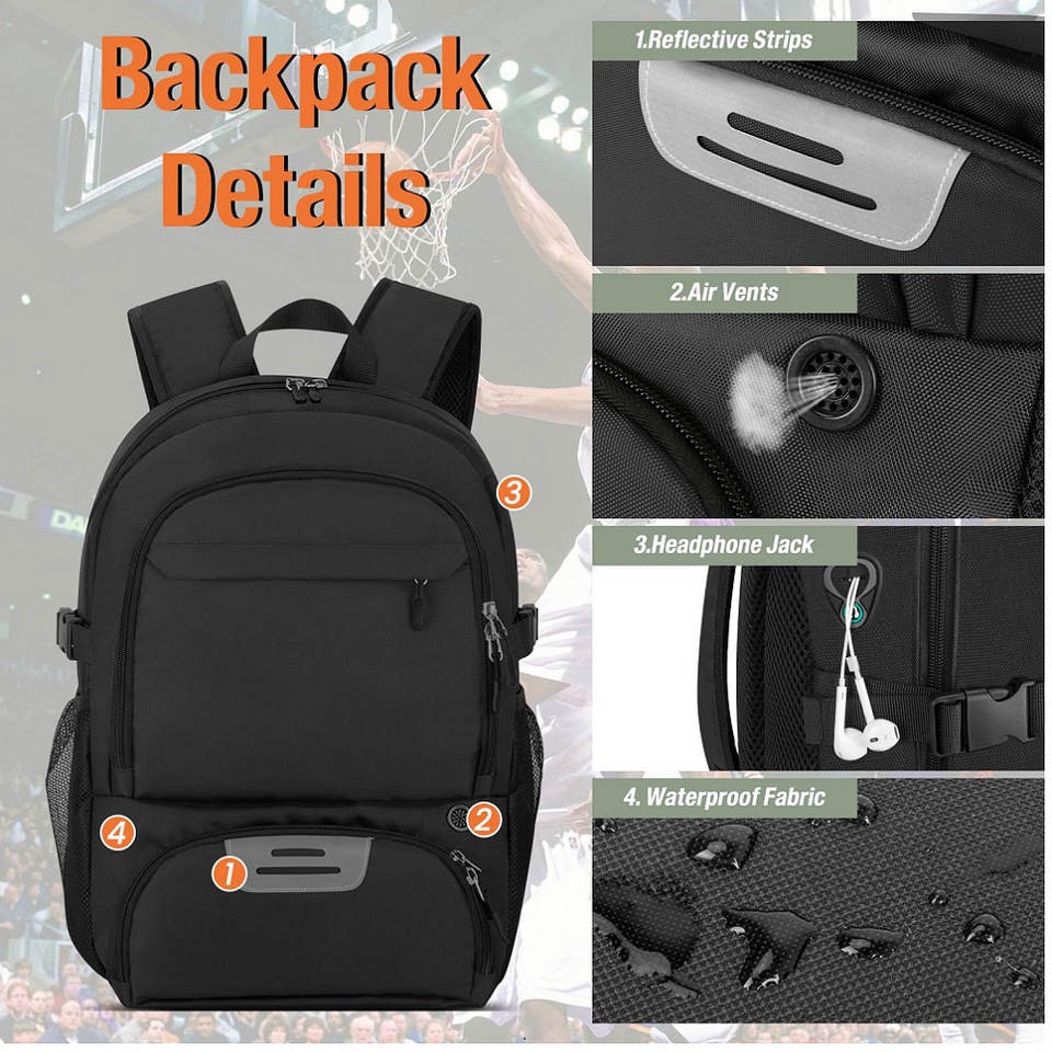 Large Capacity Black Basketball Sports Backpack factory